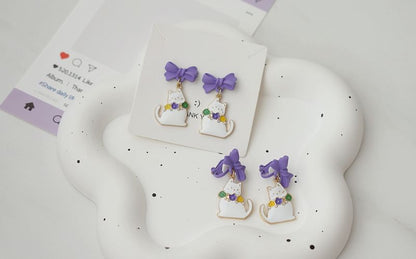 Bow Cat Drop Earring / On Clip