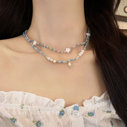 Pearl Faux Beaded Necklace / Star