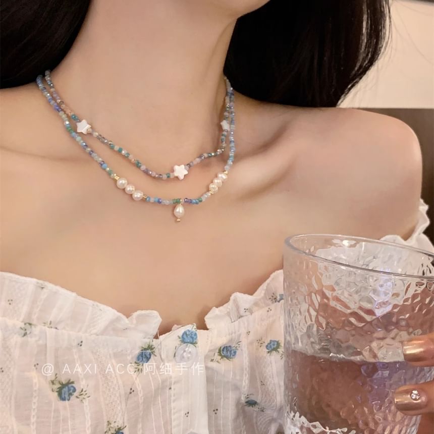 Pearl Faux Beaded Necklace / Star