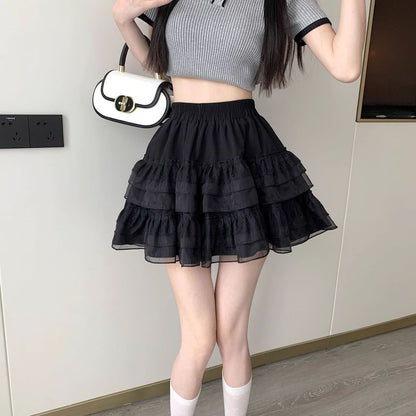 Balletcore Tiered Mesh Elastic-Waist Mini Skirt