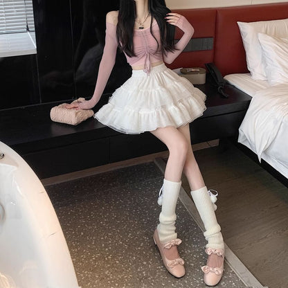 Balletcore Tiered Mesh Elastic-Waist Mini Skirt