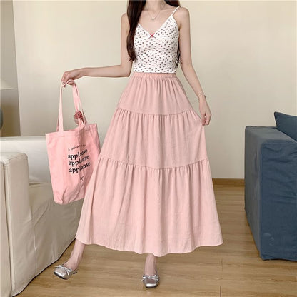 Tiered Maxi Flared Skirt with Elastic Waistband