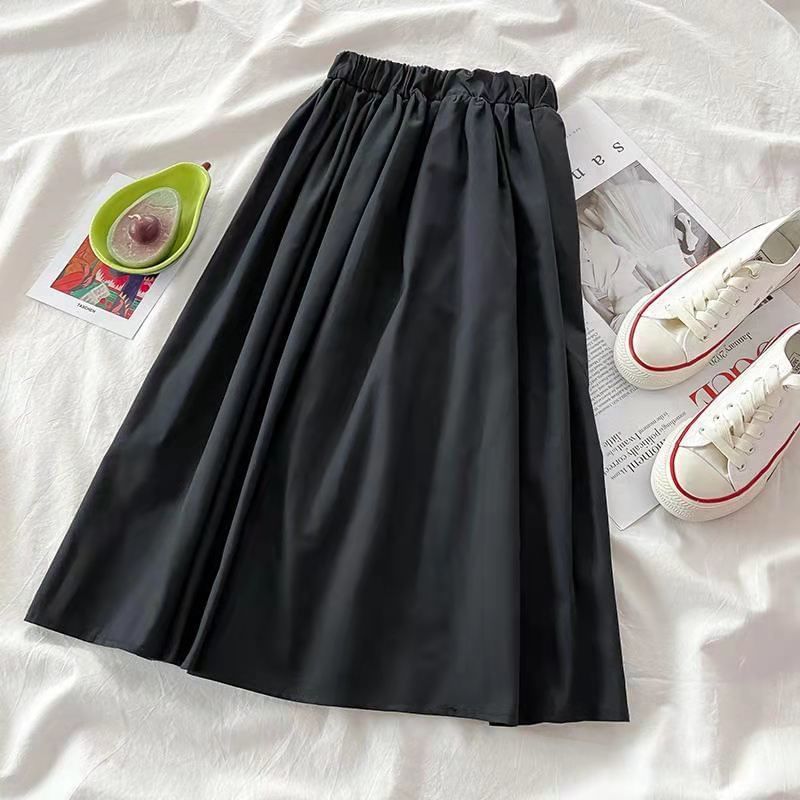 Plain High-Waist A-Line Maxi Skirt
