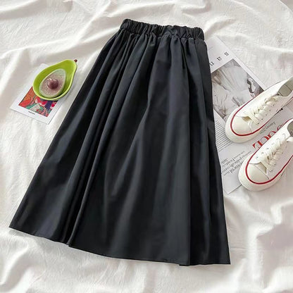 Plain High-Waist A-Line Maxi Skirt