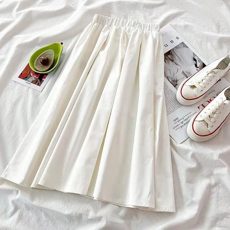 Plain High-Waist A-Line Maxi Skirt