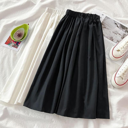 Plain High-Waist A-Line Maxi Skirt
