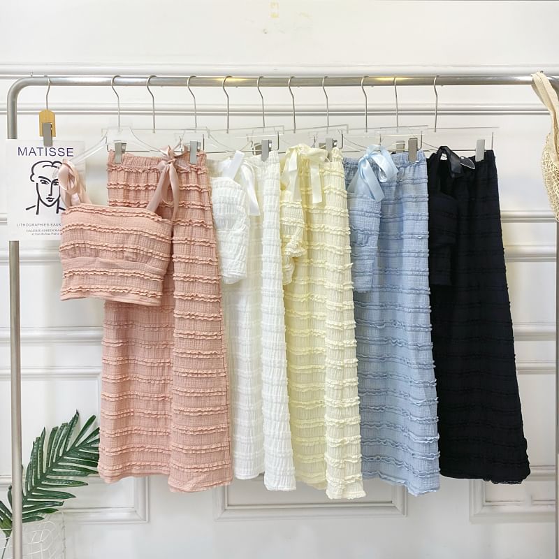 Tie-Shoulder Frilled Camisole Top with Maxi A-Line Skirt Set