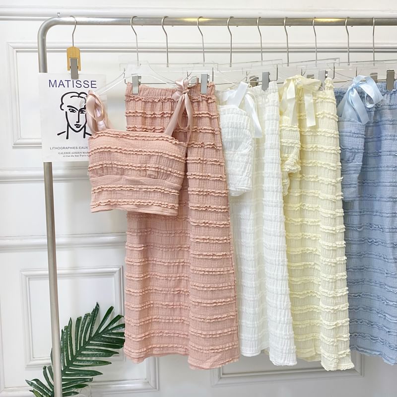Tie-Shoulder Frilled Camisole Top with Maxi A-Line Skirt Set