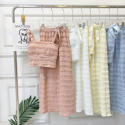 Tie-Shoulder Frilled Camisole Top with Maxi A-Line Skirt Set