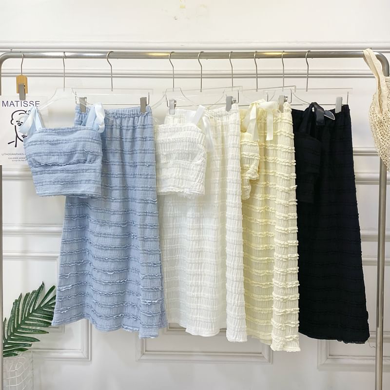 Tie-Shoulder Frilled Camisole Top with Maxi A-Line Skirt Set