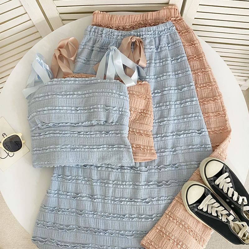 Tie-Shoulder Frilled Camisole Top with Maxi A-Line Skirt Set