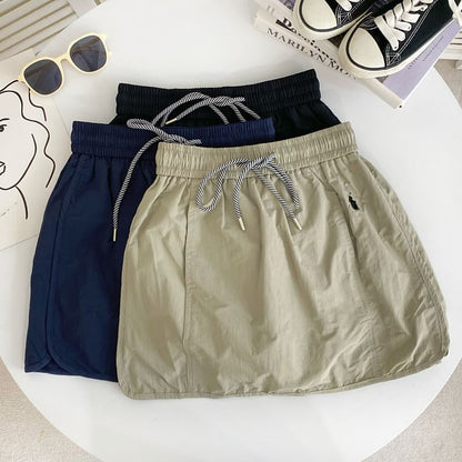 Drawstring Panel High-Waist A-Line Mini Skirt