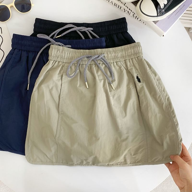 Drawstring Panel High-Waist A-Line Mini Skirt