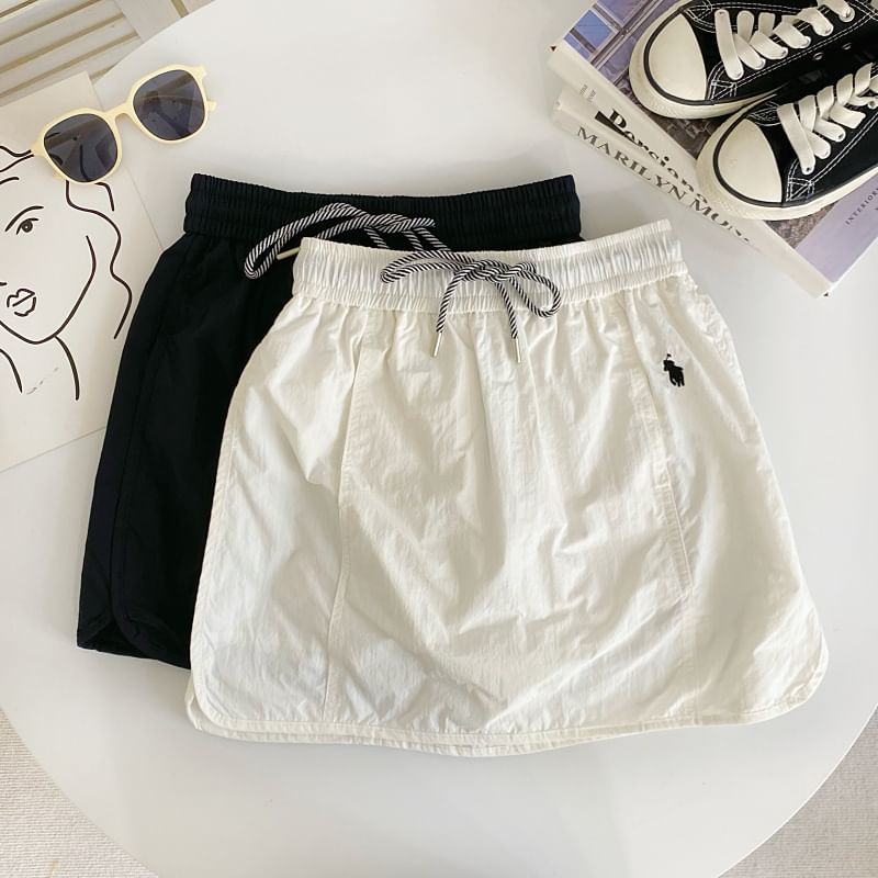 Drawstring Panel High-Waist A-Line Mini Skirt