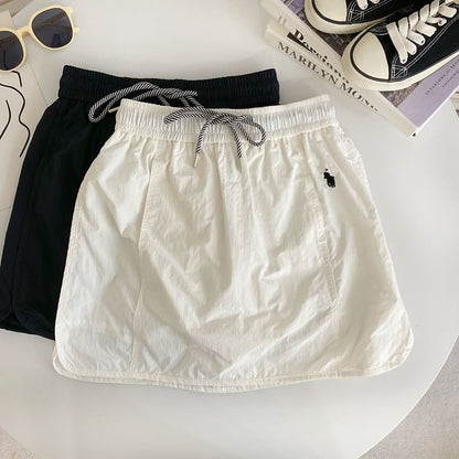 Drawstring Panel High-Waist A-Line Mini Skirt