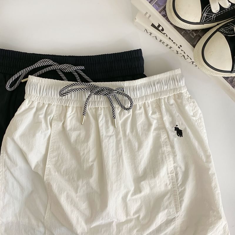 Drawstring Panel High-Waist A-Line Mini Skirt