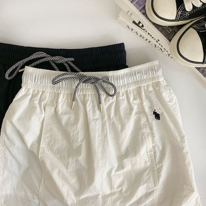 Drawstring Panel High-Waist A-Line Mini Skirt