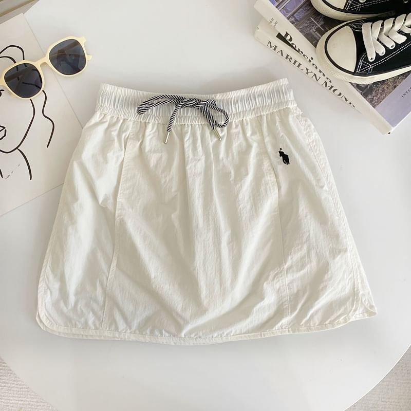 Drawstring Panel High-Waist A-Line Mini Skirt