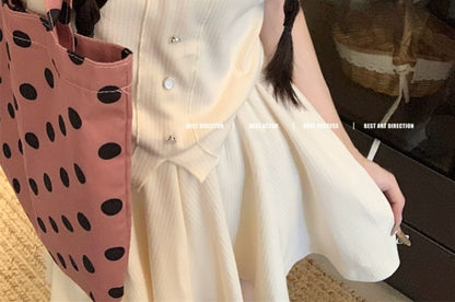 V-Neck Short-Sleeve Tee with High-Waist Mini Flared Skirt