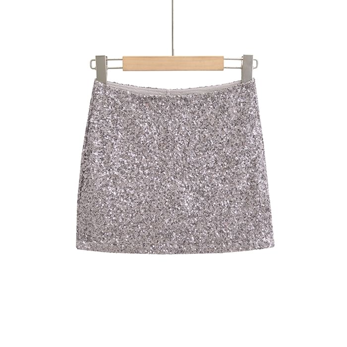 Sequin-Embellished Pencil Mini Skirt with Elevated Waist