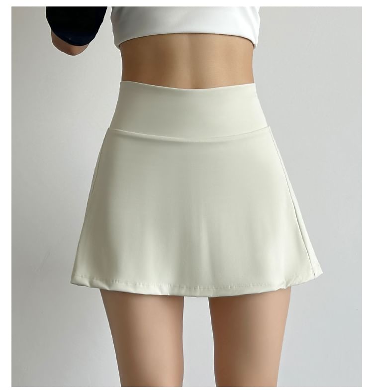 High-Waist Plain Athletic Mini Flared Skirt