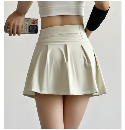High-Waist Plain Athletic Mini Flared Skirt