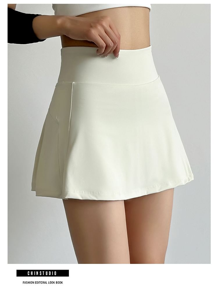 High-Waist Plain Athletic Mini Flared Skirt