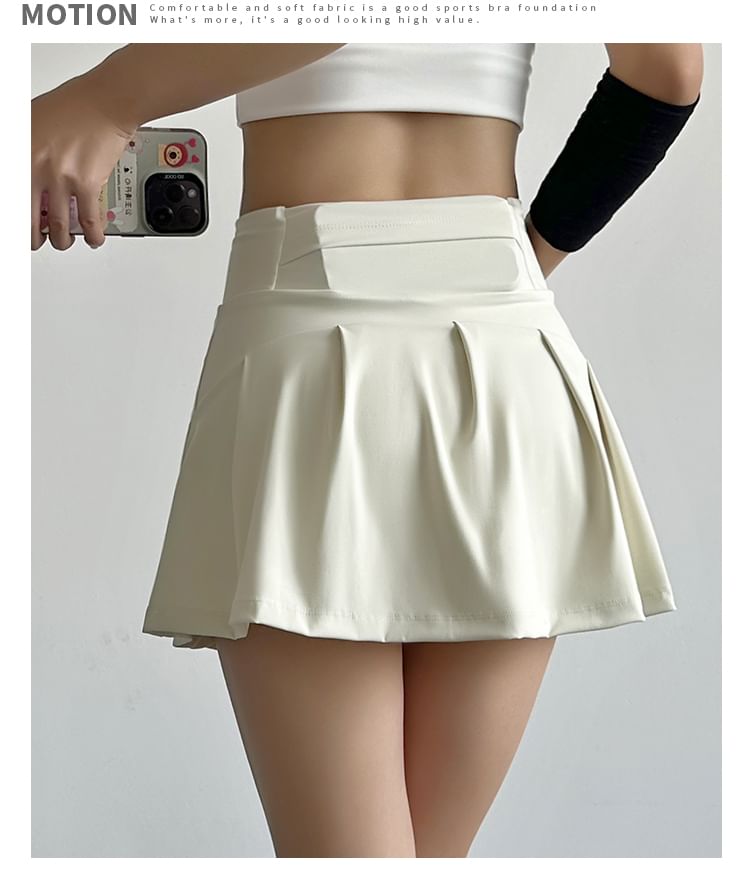 High-Waist Plain Athletic Mini Flared Skirt