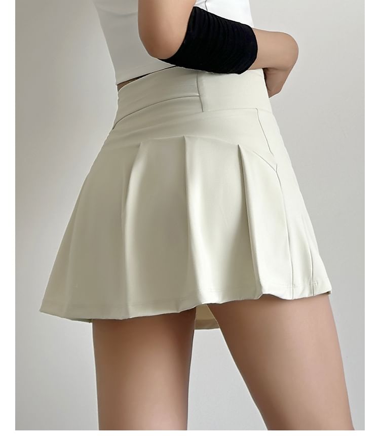 High-Waist Plain Athletic Mini Flared Skirt