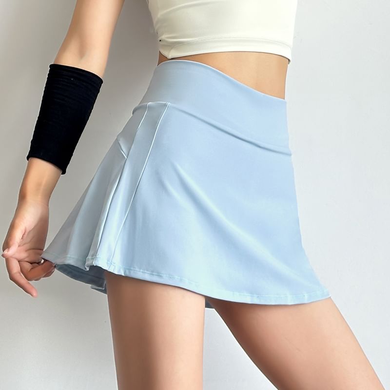 High-Waist Plain Athletic Mini Flared Skirt