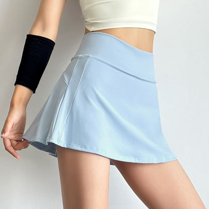 High-Waist Plain Athletic Mini Flared Skirt