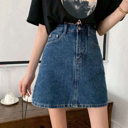 Faded Denim A-Line Mini Skirt with Elevated Waistline
