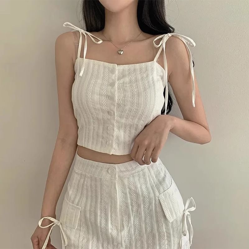 Button-Up Crop Camisole Top with High-Waist Mini Pencil Skirt Set