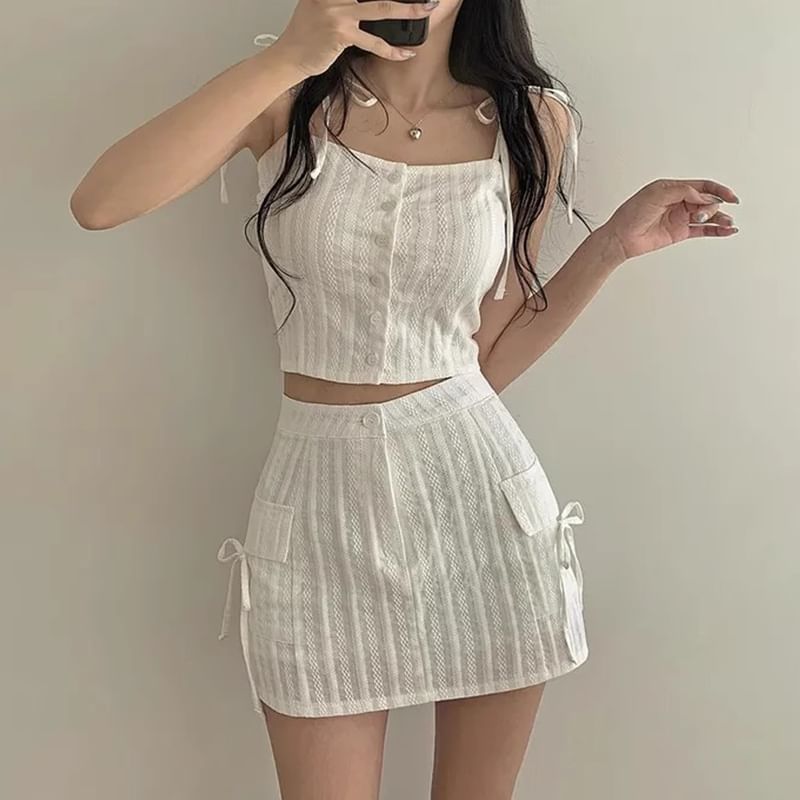 Button-Up Crop Camisole Top with High-Waist Mini Pencil Skirt Set
