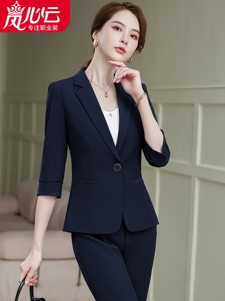 Lapel Collar Blazer with Mini Pencil Skirt and Cropped Straight Pants Set