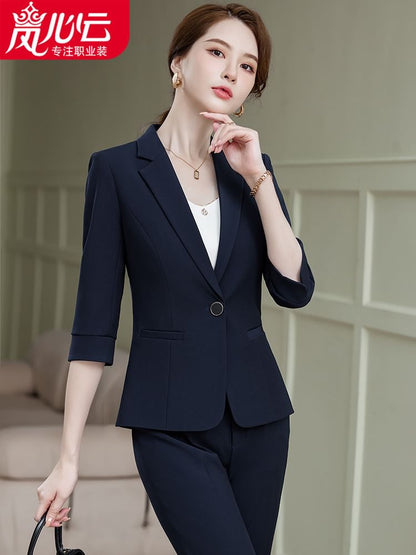 Lapel Collar Blazer with Mini Pencil Skirt and Cropped Straight Pants Set
