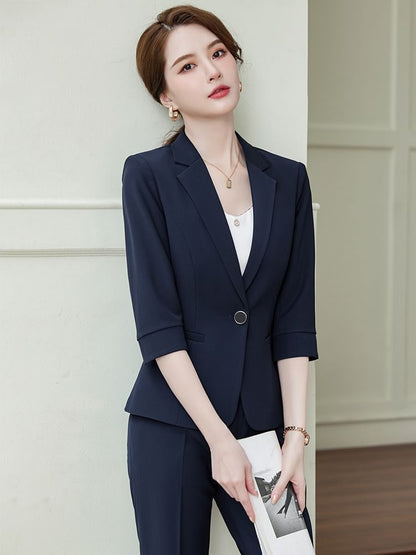 Lapel Collar Blazer with Mini Pencil Skirt and Cropped Straight Pants Set