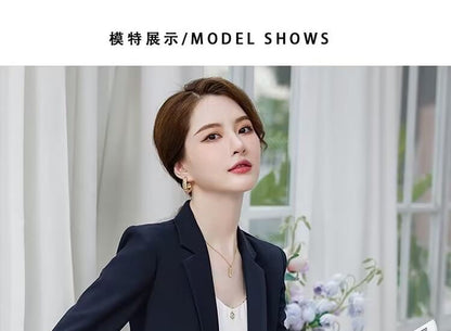 Lapel Collar Blazer with Mini Pencil Skirt and Cropped Straight Pants Set
