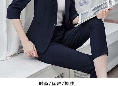 Lapel Collar Blazer with Mini Pencil Skirt and Cropped Straight Pants Set