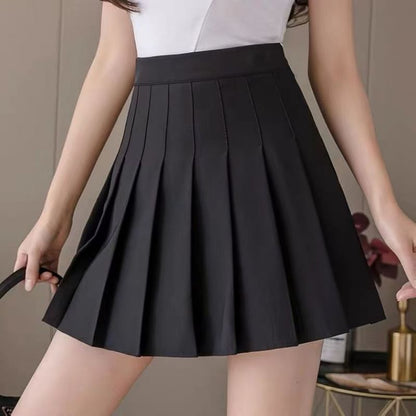 Plain High-Waist Pleated Mini Skirt