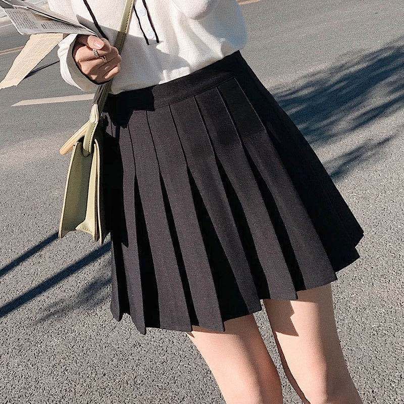 Plain High-Waist Pleated Mini Skirt