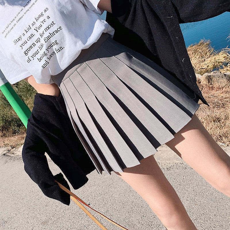 Plain High-Waist Pleated Mini Skirt