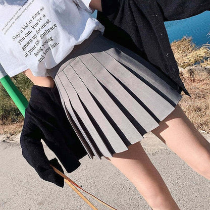 Plain High-Waist Pleated Mini Skirt