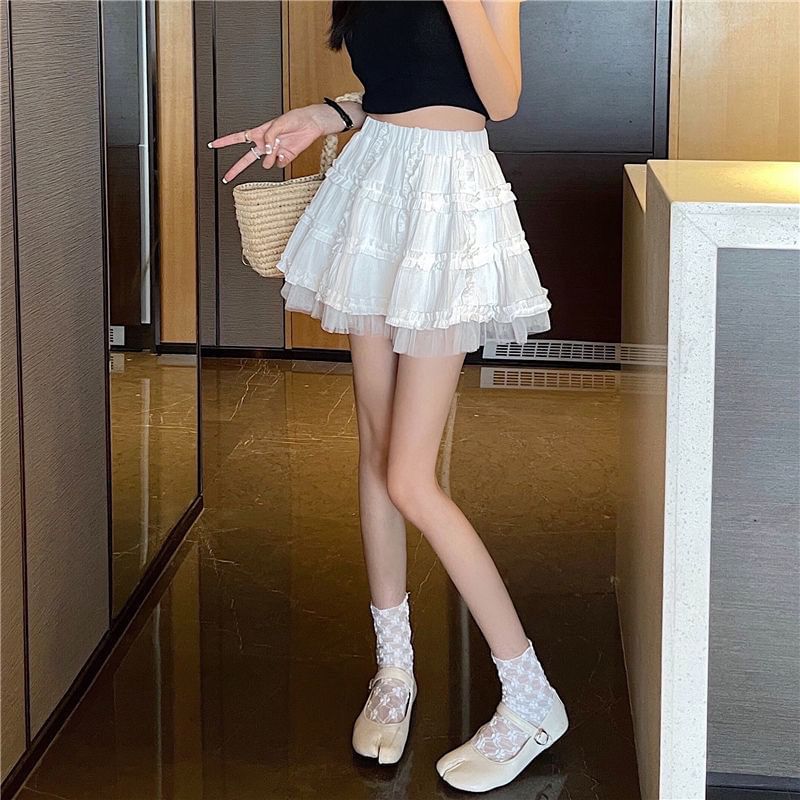 Layered High-Waist Flared Mini Skirt