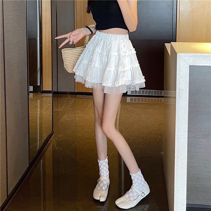 Layered High-Waist Flared Mini Skirt
