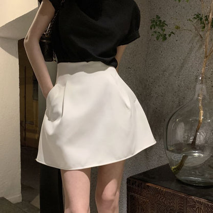 Plain High-Rise Flared Mini Skirt