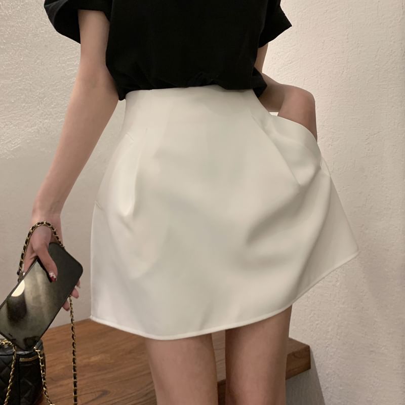Plain High-Rise Flared Mini Skirt
