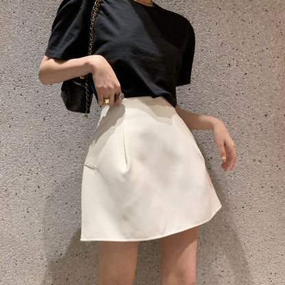 Plain High-Rise Flared Mini Skirt