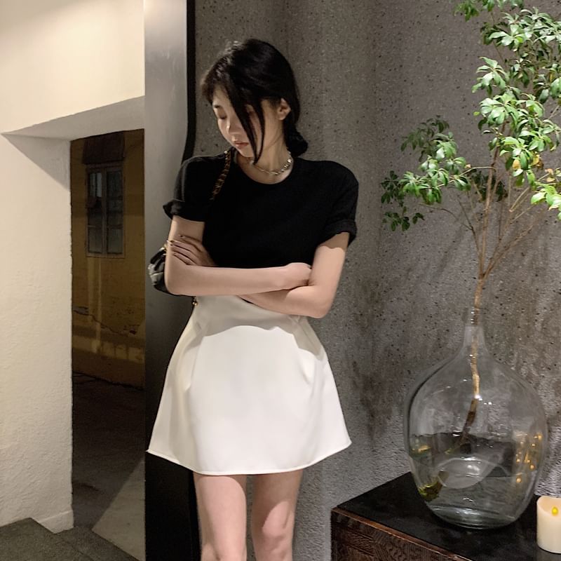 Plain High-Rise Flared Mini Skirt