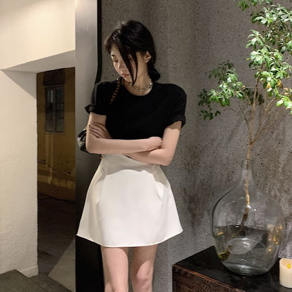 Plain High-Rise Flared Mini Skirt